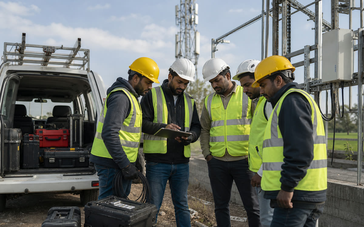 Telecom field team working at site
